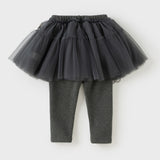 Dave&Bella Toddler Girls Elegant White/Dark Grey Mesh Skirt-style Leggings