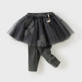 Dave&Bella Toddler Girls Elegant White/Dark Grey Mesh Skirt-style Leggings
