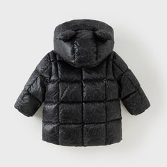 Dave&Bella Toddler Boys Winter Outwear Black Bear Print Mid-Length Hooded Down Coats
