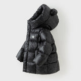 Dave&Bella Toddler Boys Winter Outwear Black Bear Print Mid-Length Hooded Down Coats