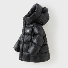 Dave&Bella Toddler Boys Winter Outwear Black Bear Print Mid-Length Hooded Down Coats