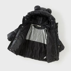 Dave&Bella Toddler Boys Winter Outwear Black Bear Print Mid-Length Hooded Down Coats