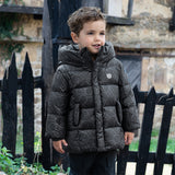 Dave&Bella Toddler Boys Winter Outwear Black Bear Print Mid-Length Hooded Down Coats