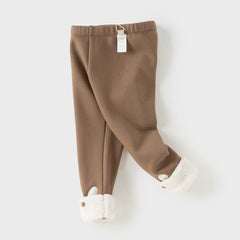 Dave&Bella Toddler Girls Winter Versatile Brown/Grey Warm Plush-lined Leggings Pants