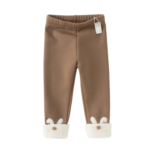 Dave&Bella Toddler Girls Winter Versatile Brown/Grey Warm Plush-lined Leggings Pants