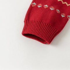 Dave&Bella Kis Girls Sweet Red/Beige Pullover Long-sleeved Sweaters Tops