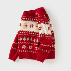 Dave&Bella Kis Girls Sweet Red/Beige Pullover Long-sleeved Sweaters Tops