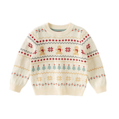 Dave&Bella Kis Girls Sweet Red/Beige Pullover Long-sleeved Sweaters Tops