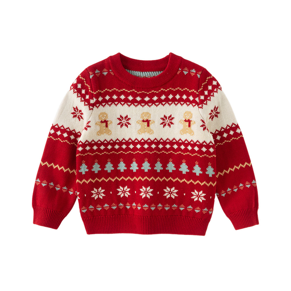 Dave&Bella Kis Girls Sweet Red/Beige Pullover Long-sleeved Sweaters Tops