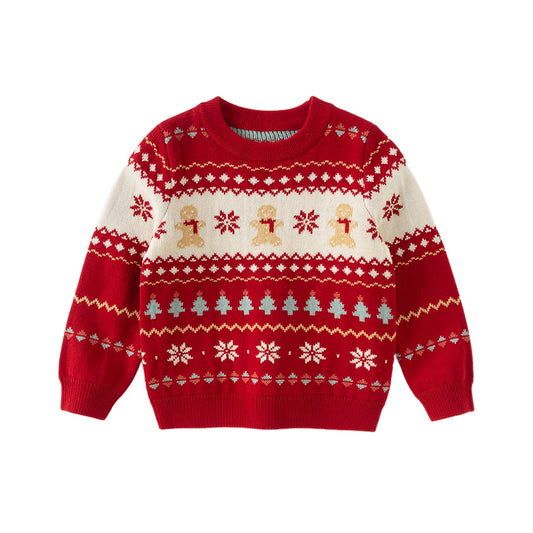 Dave&Bella Kis Girls Sweet Red/Beige Pullover Long-sleeved Sweaters Tops