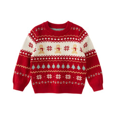 Dave&Bella Kis Girls Sweet Red/Beige Pullover Long-sleeved Sweaters Tops