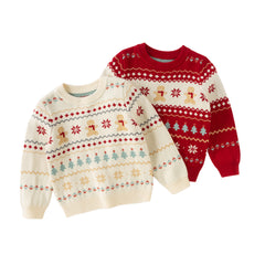 Dave&Bella Kis Girls Sweet Red/Beige Pullover Long-sleeved Sweaters Tops