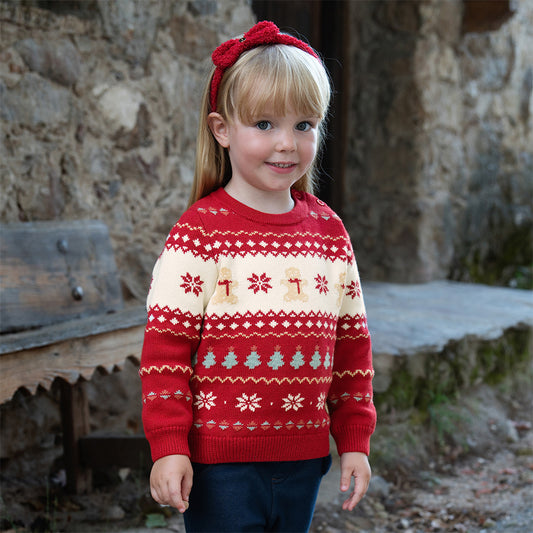 Dave&Bella Kis Girls Sweet Red/Beige Pullover Long-sleeved Sweaters Tops