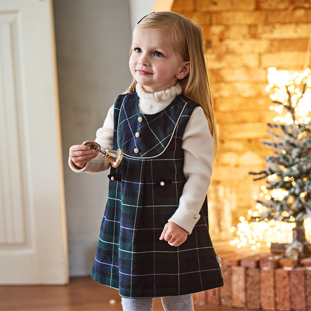 Dave&Bella Toddler Girls Noble Green Plaid Plush-lined Party Princess Tank Dress