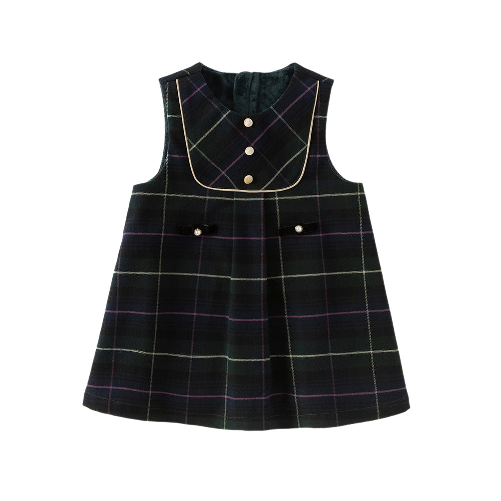 Dave&Bella Toddler Girls Winter Noble Green Plaid Plush-lined Party Princess Tank Dress