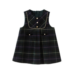 Dave&Bella Toddler Girls Winter Noble Green Plaid Plush-lined Party Princess Tank Dress