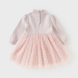 Dave&Bella Toddler Girls Elegant Pink Turtle Long-sleeved A-line Party Mesh Dress