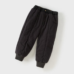 Dave&Bella Toddler Boys Black Drawstring Loose Cozy Plush-lined Jeans