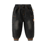 Dave&Bella Toddler Boys Black Drawstring Loose Cozy Plush-lined Jeans