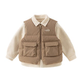 Dave&Bella Toddler Boys Winter Brown Antibacterial Down Vest & Plush-lined Shirt Set