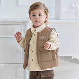 Dave&Bella Toddler Boys Winter Brown Antibacterial Down Vest & Plush-lined Shirt Set