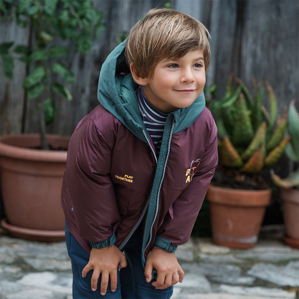 Dave&Bela Toddler Boys Winter Purple Outdoor Windproof Hooded Down Coats