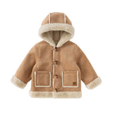 Dave&Bella Toddler Girls/Boys Casual Brown Camel Outwear Hooded Plush-lined Coats