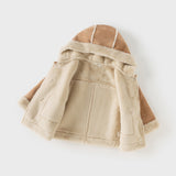 Dave&Bella Toddler Girls/Boys Casual Brown Camel Outwear Hooded Plush-lined Coats