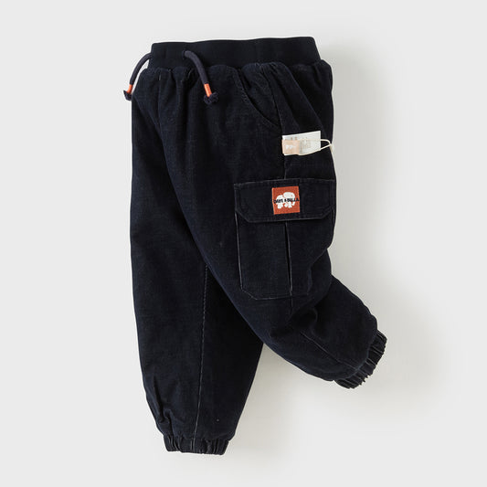 Dave&Bella Toddler Boys Navy Blue Soft Loose Cozy Padded Pants