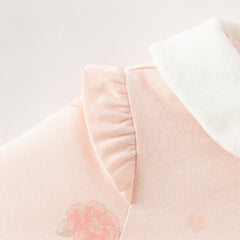 Dave&Bella Baby Girls Cute Pink Print Doll Collar Indoor Warm Padded Rompers