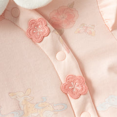 Dave&Bella Baby Girls Cute Pink Print Doll Collar Indoor Warm Padded Rompers