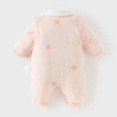 Dave&Bella Baby Girls Cute Pink Print Doll Collar Indoor Warm Padded Rompers