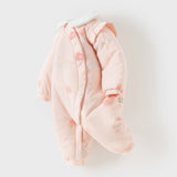 Dave&Bella Baby Girls Cute Pink Print Doll Collar Indoor Warm Padded Rompers