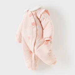 Dave&Bella Baby Girls Cute Pink Print Doll Collar Indoor Warm Padded Rompers