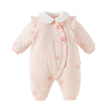 Dave&Bella Baby Girls Cute Pink Print Doll Collar Indoor Warm Padded Rompers