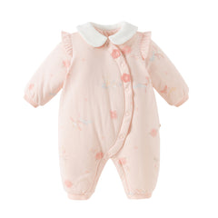Dave&Bella Baby Girls Cute Pink Print Doll Collar Indoor Warm Padded Rompers