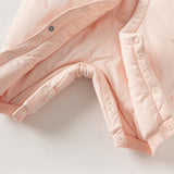 Dave&Bella Baby Girls Cute Pink Print Doll Collar Indoor Warm Padded Rompers