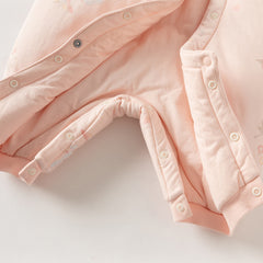 Dave&Bella Baby Girls Cute Pink Print Doll Collar Indoor Warm Padded Rompers