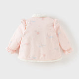 Dave&Bella Toddler Girls Chinese-style Pink Print Plush Turtle Outwear Padded Coats