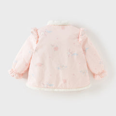 Dave&Bella Toddler Girls Chinese-style Pink Print Plush Turtle Outwear Padded Coats