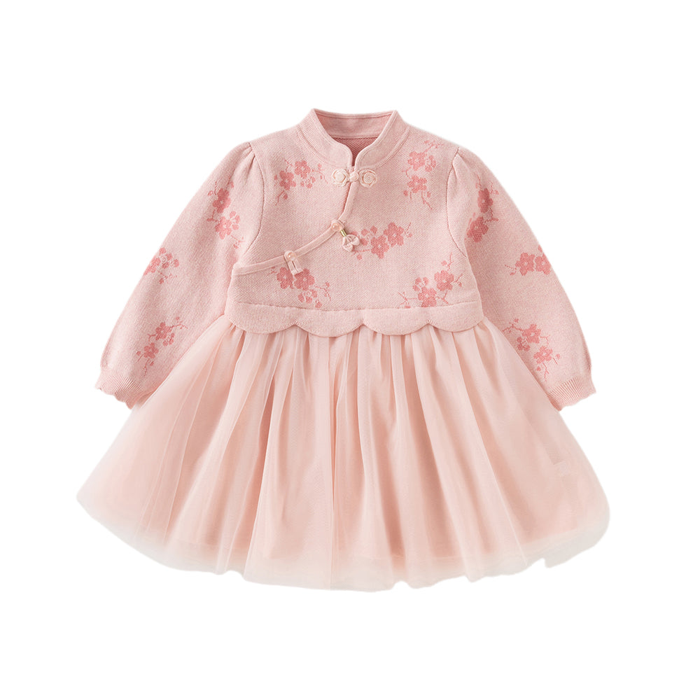 Dave&Bella Toddler Girls Classic Chinese-style Turtle Cozy A-line Mesh Dress