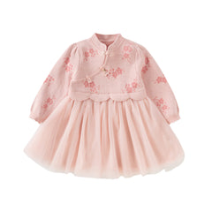 Dave&Bella Toddler Girls Classic Chinese-style Turtle Cozy A-line Mesh Dress