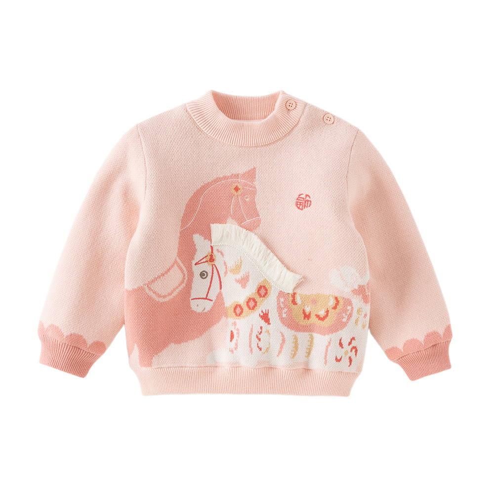 Dave&Bella Toddler Girls/Boys Festival Red/Pink Turtle Cozy Plush-lined Sweaters Tops