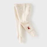 Dave&Bella Toddler Girls Versatile Red/Beige Plush-lined Tights Leggings