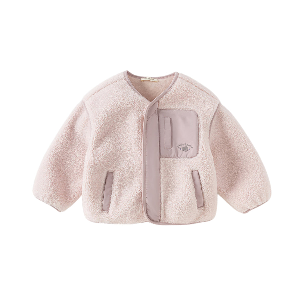 Dave&Bella Toddler Girls/Boys Beige/Light Pink V-collar Outwear Cozy Coats