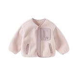 Dave&Bella Toddler Girls/Boys Beige/Light Pink V-collar Outwear Cozy Coats