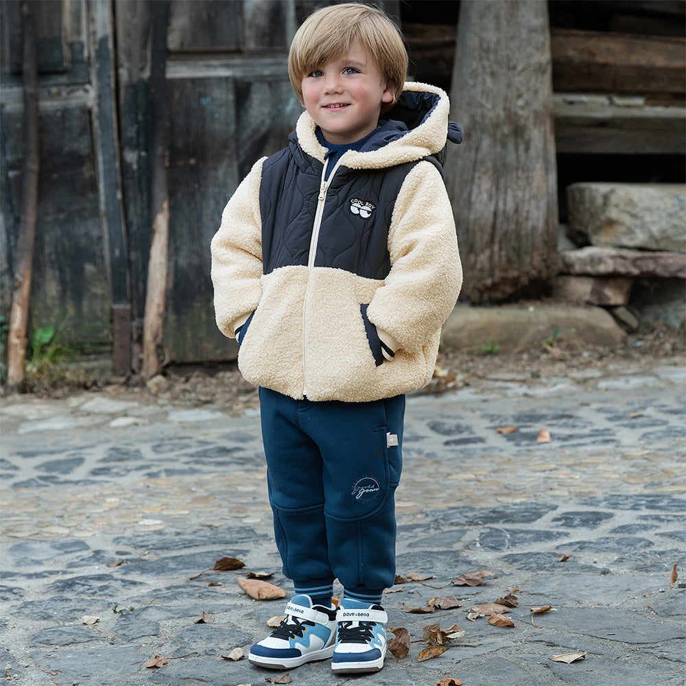 Dave&Bella Toddler Boys Navy Blue Outwear Hooded Long-sleeved Padded Coats
