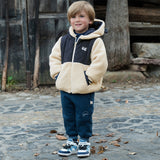 Dave&Bella Toddler Boys Navy Blue Outwear Hooded Long-sleeved Padded Coats