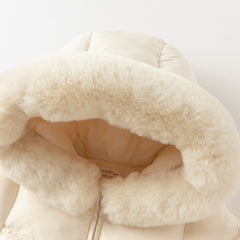Dave&Bella Toddler Girls Winter Outdoor Windproof Mid-Length Beige Hooded Down Coats