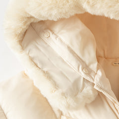 Dave&Bella Toddler Girls Winter Outdoor Windproof Mid-Length Beige Hooded Down Coats